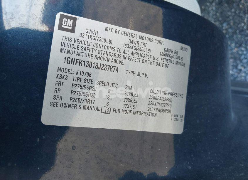 Photo 9 of 2008 Chevrolet Tahoe LTZ (VIN 1GNFK13018J237874)