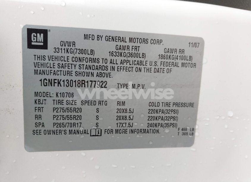 Photo 9 of 2008 Chevrolet Tahoe LTZ (VIN 1GNFK13018R177922)