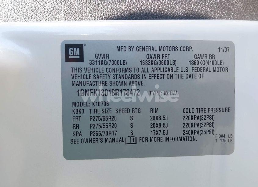 Photo 9 of 2008 Chevrolet Tahoe LTZ (VIN 1GNFK13018R178472)