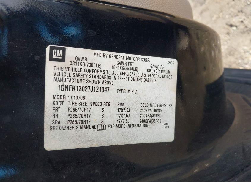 Photo 9 of 2007 Chevrolet Tahoe LT (VIN 1GNFK13027J121047)