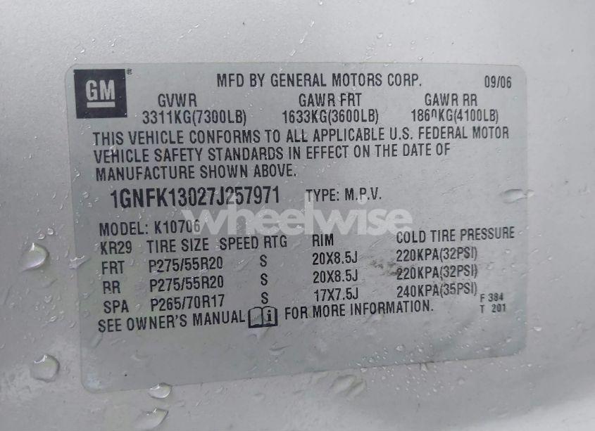 Photo 9 of 2007 Chevrolet Tahoe LTZ (VIN 1GNFK13027J257971)