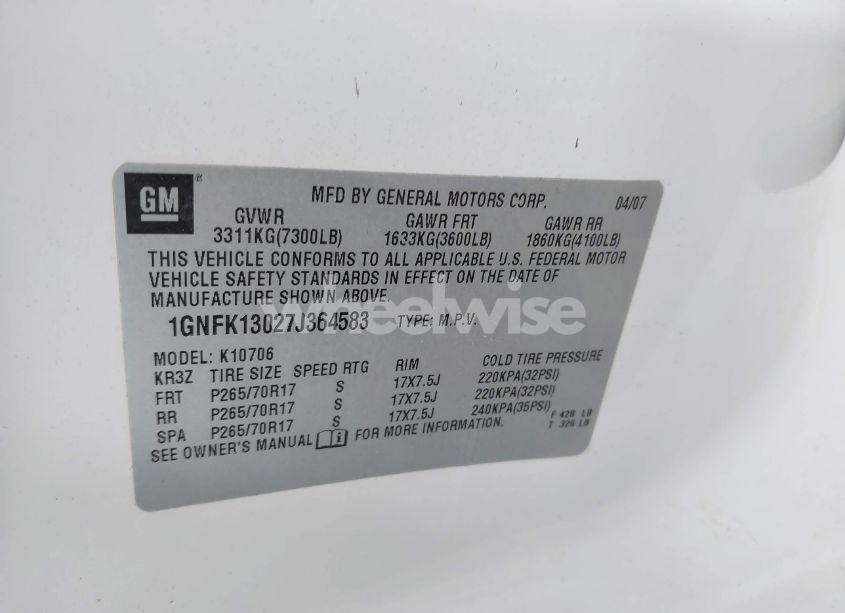 Photo 9 of 2007 Chevrolet Tahoe LT (VIN 1GNFK13027J364583)