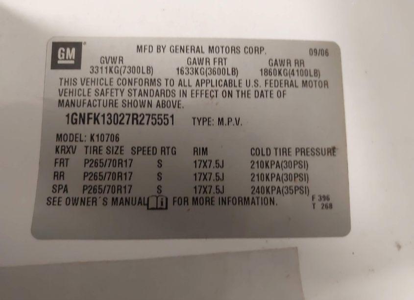 Photo 9 of 2007 Chevrolet Tahoe LS (VIN 1GNFK13027R275551)