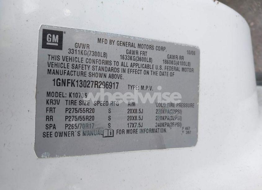 Photo 9 of 2007 Chevrolet Tahoe LTZ (VIN 1GNFK13027R296917)