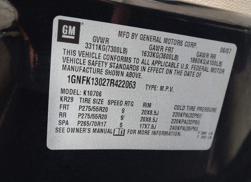 Photo 9 of 2007 Chevrolet Tahoe LTZ (VIN 1GNFK13027R422063)