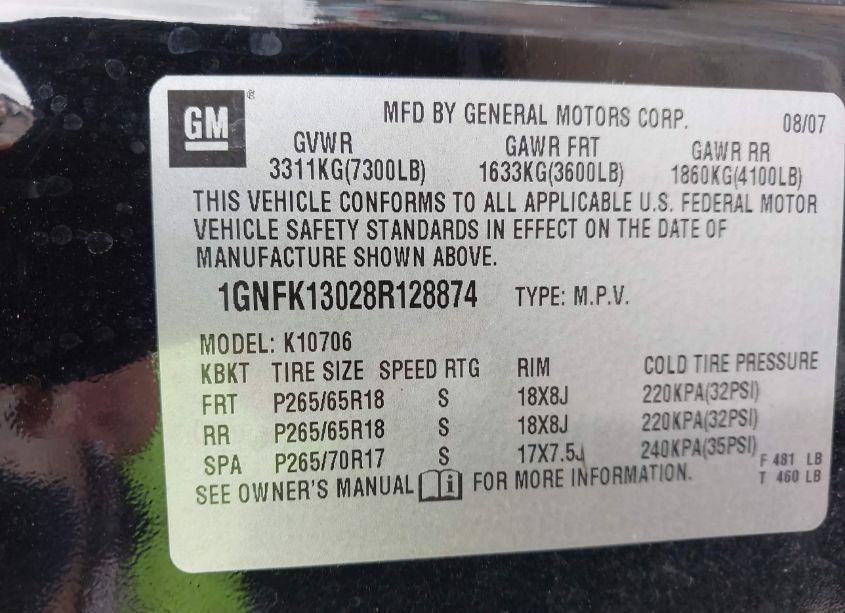 Photo 9 of 2008 Chevrolet Tahoe LT (VIN 1GNFK13028R128874)