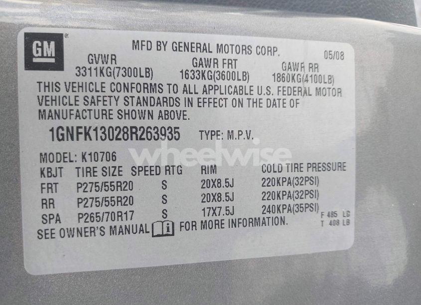 Photo 9 of 2008 Chevrolet Tahoe K1500 (VIN 1GNFK13028R263935)