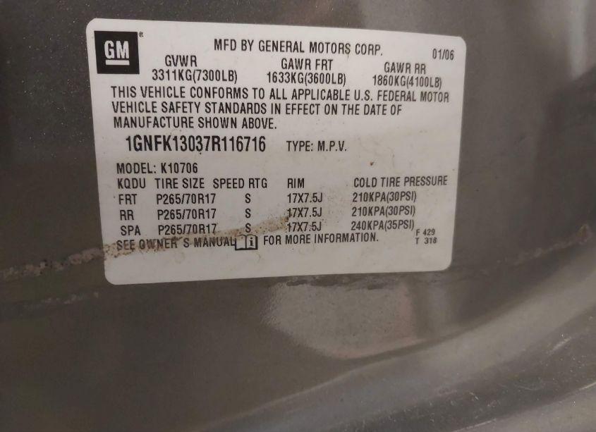 Photo 9 of 2007 Chevrolet Tahoe LT (VIN 1GNFK13037R116716)