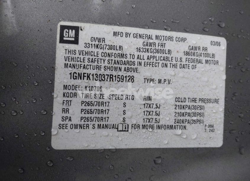 Photo 9 of 2007 Chevrolet Tahoe LS (VIN 1GNFK13037R159128)