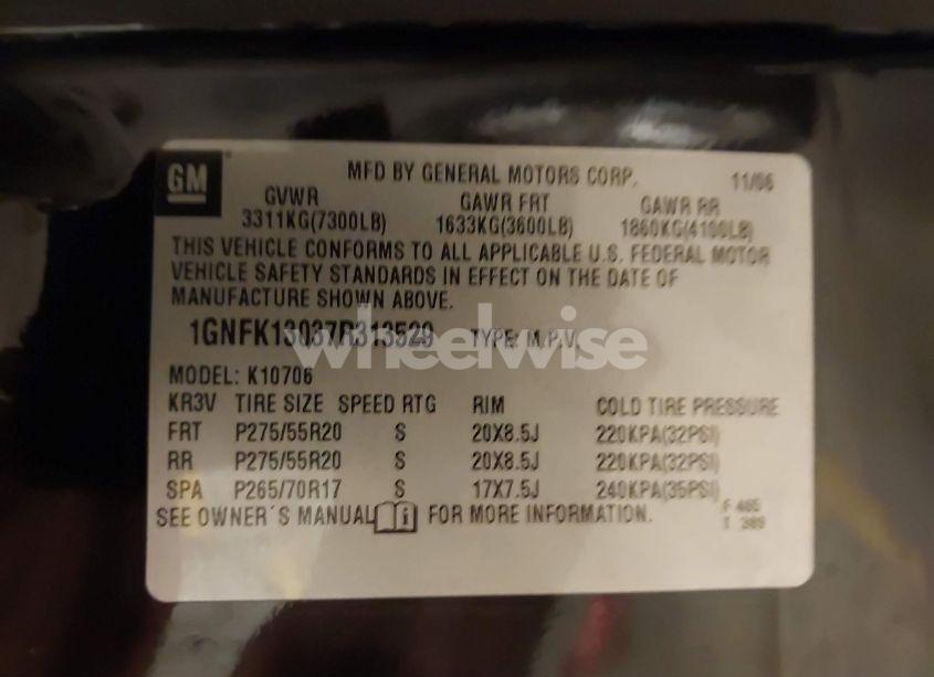 Photo 9 of 2007 Chevrolet Tahoe LTZ (VIN 1GNFK13037R313529)