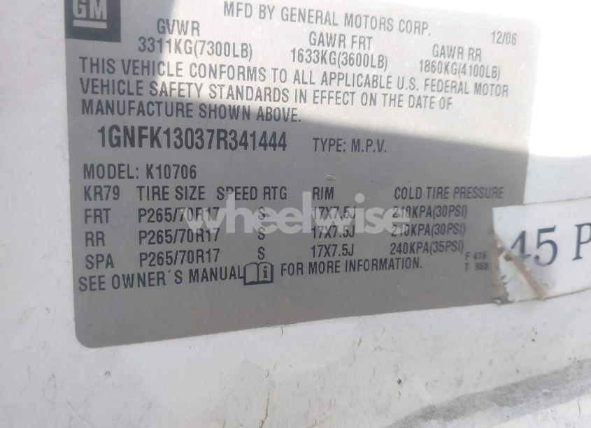 Photo 9 of 2007 Chevrolet Tahoe COMMERCIAL FLEET (VIN 1GNFK13037R341444)