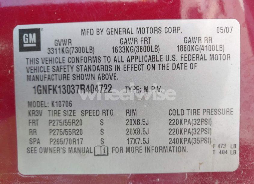 Photo 9 of 2007 Chevrolet Tahoe LTZ (VIN 1GNFK13037R404722)