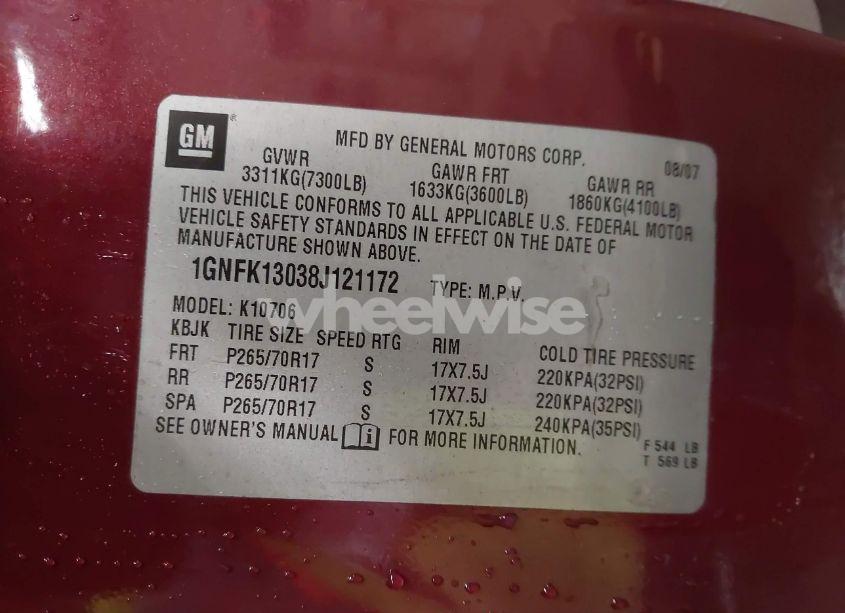 Photo 9 of 2008 Chevrolet Tahoe LT (VIN 1GNFK13038J121172)