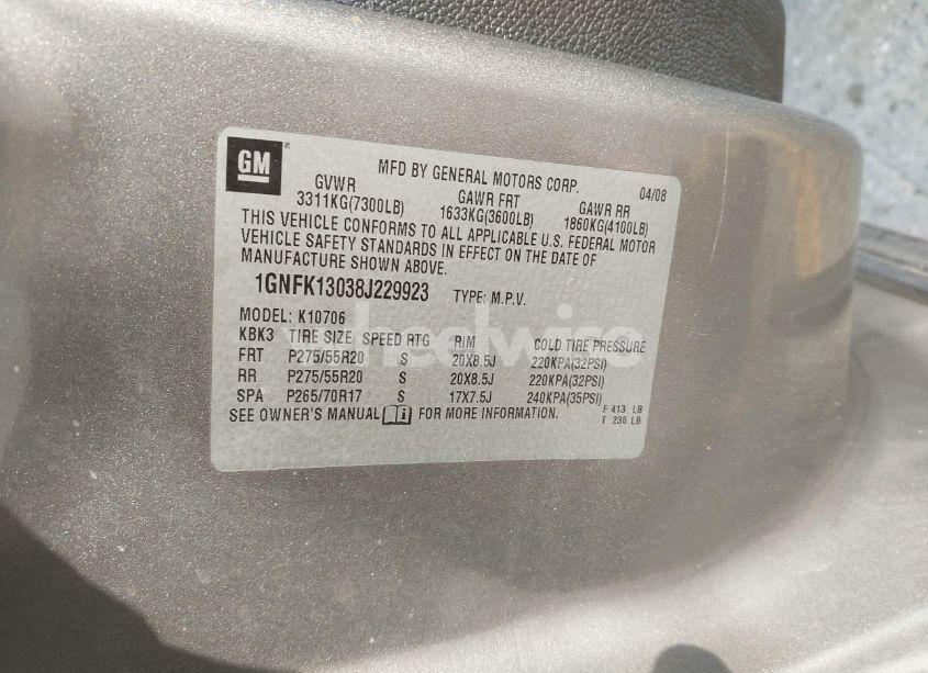 Photo 9 of 2008 Chevrolet Tahoe LT (VIN 1GNFK13038J229923)