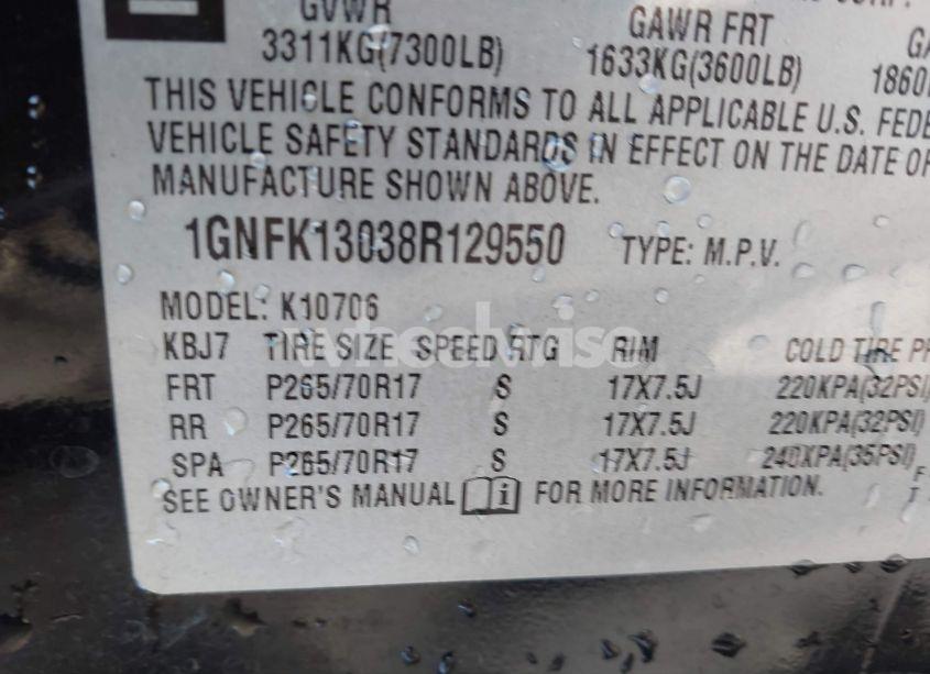 Photo 9 of 2008 Chevrolet Tahoe LS (VIN 1GNFK13038R129550)