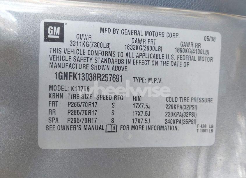 Photo 9 of 2008 Chevrolet Tahoe COMMERCIAL FLEET (VIN 1GNFK13038R257691)