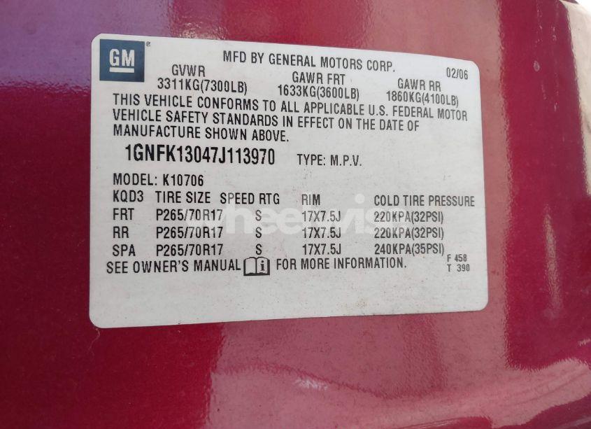 Photo 9 of 2007 Chevrolet Tahoe LT (VIN 1GNFK13047J113970)