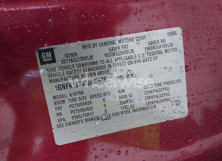 Photo 9 of 2007 Chevrolet Tahoe LT (VIN 1GNFK13047J248656)