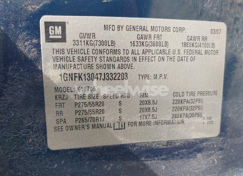 Photo 9 of 2007 Chevrolet Tahoe LT (VIN 1GNFK13047J332203)