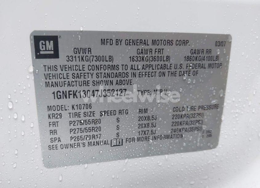 Photo 9 of 2007 Chevrolet Tahoe LTZ (VIN 1GNFK13047J352127)