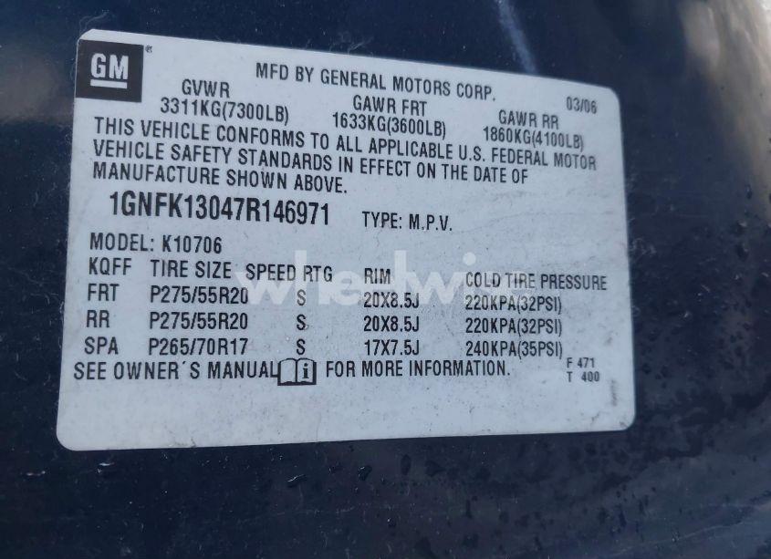 Photo 9 of 2007 Chevrolet Tahoe LT (VIN 1GNFK13047R146971)