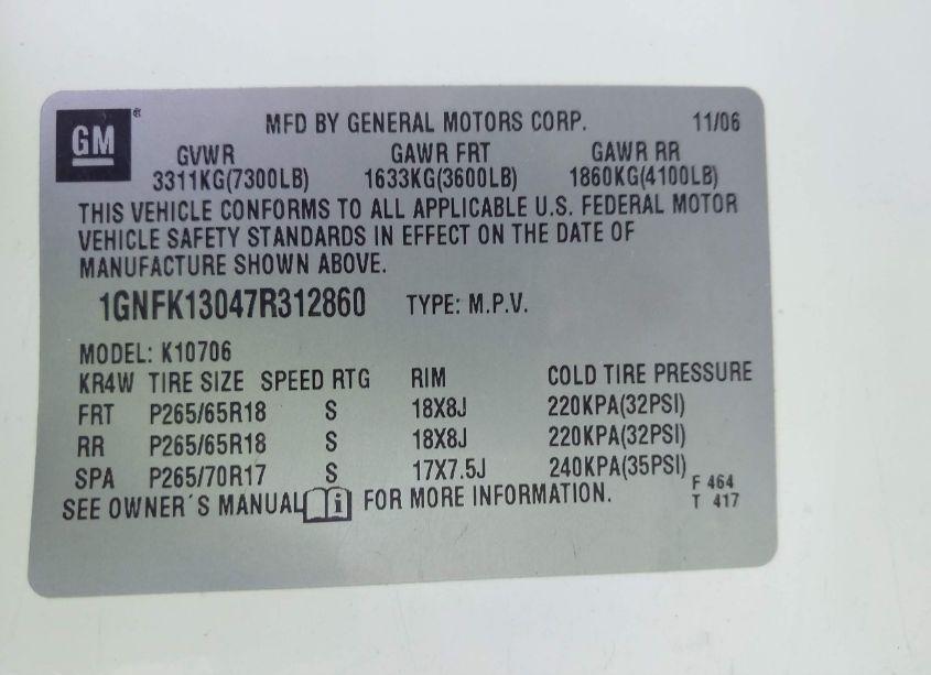 Photo 9 of 2007 Chevrolet Tahoe LT (VIN 1GNFK13047R312860)