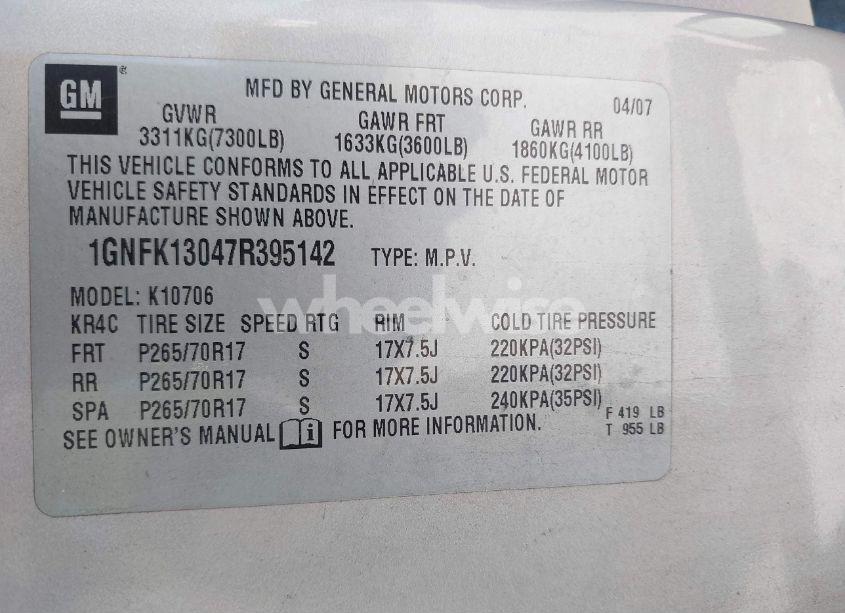 Photo 9 of 2007 Chevrolet Tahoe LT (VIN 1GNFK13047R395142)