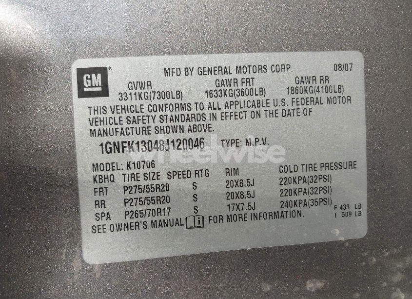 Photo 9 of 2008 Chevrolet Tahoe LT (VIN 1GNFK13048J120046)