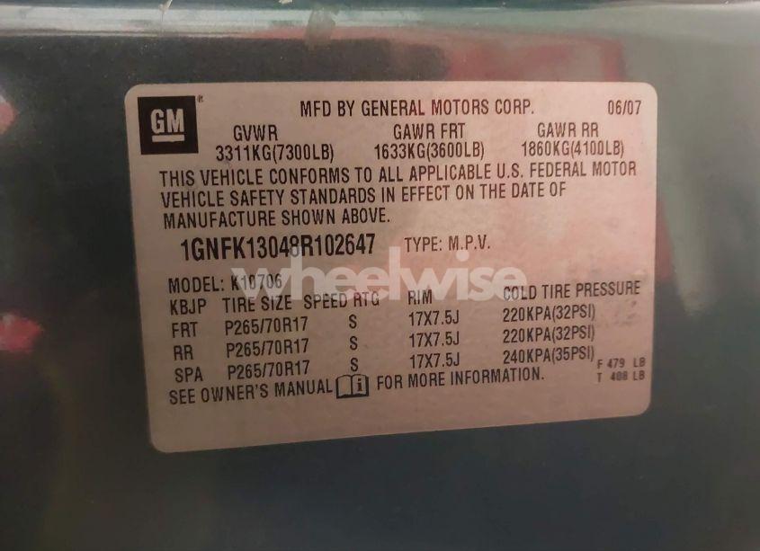 Photo 9 of 2008 Chevrolet Tahoe LT (VIN 1GNFK13048R102647)