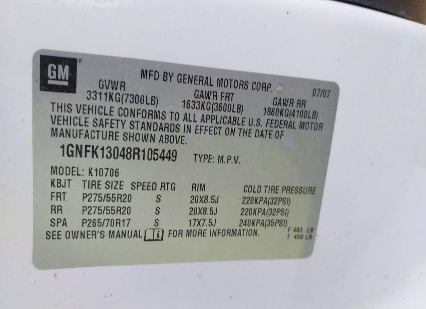 Photo 9 of 2008 Chevrolet Tahoe LTZ (VIN 1GNFK13048R105449)