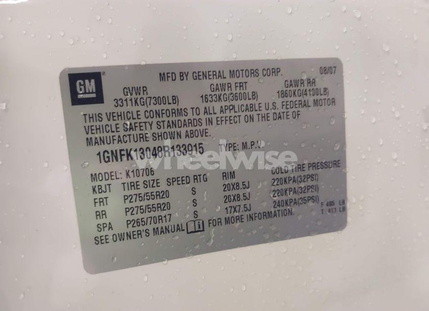 Photo 9 of 2008 Chevrolet Tahoe LTZ (VIN 1GNFK13048R133915)