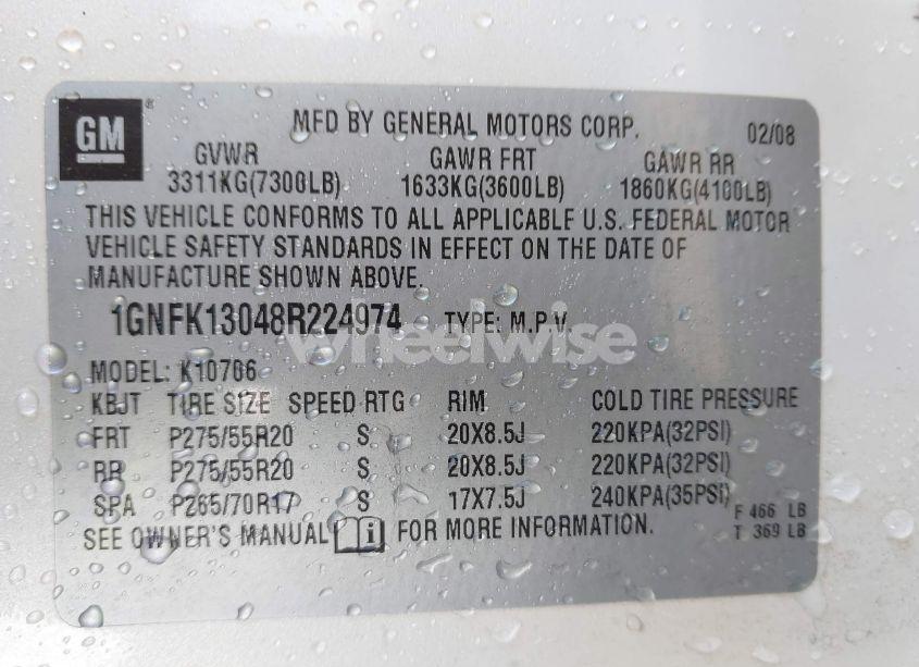 Photo 9 of 2008 Chevrolet Tahoe LTZ (VIN 1GNFK13048R224974)