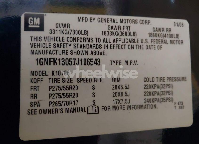 Photo 9 of 2007 Chevrolet Tahoe LTZ (VIN 1GNFK13057J106543)