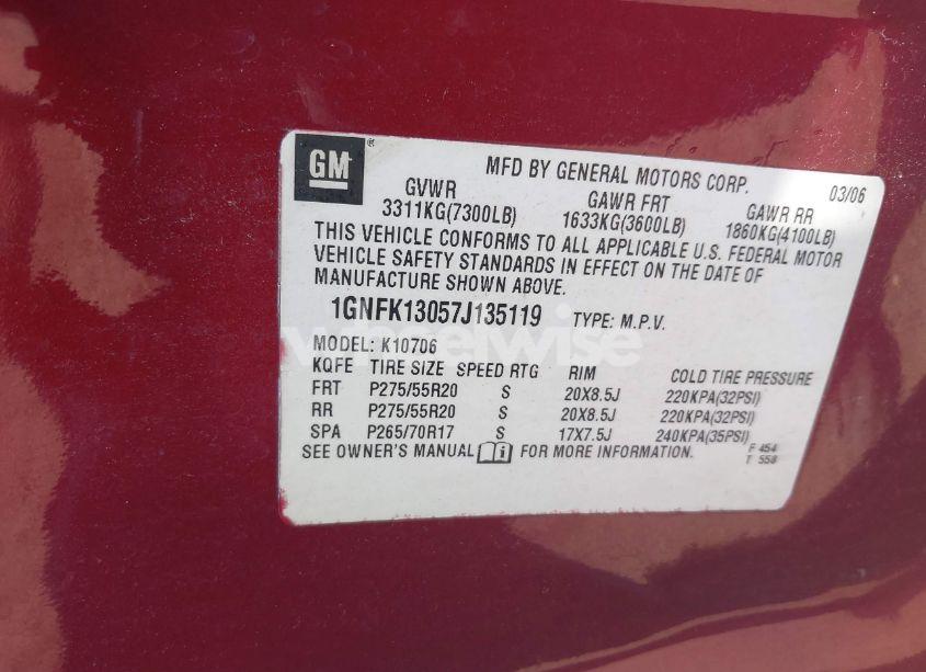 Photo 9 of 2007 Chevrolet Tahoe LTZ (VIN 1GNFK13057J135119)