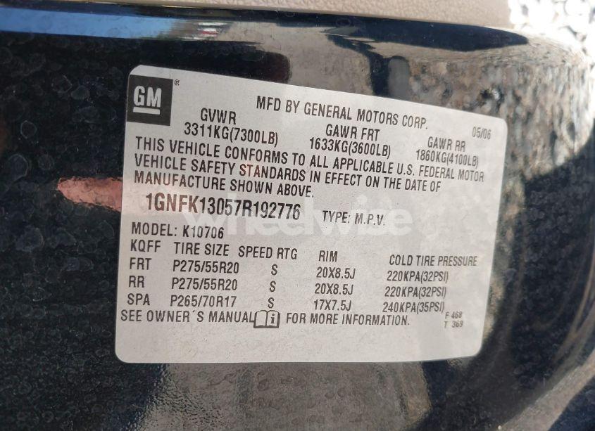 Photo 9 of 2007 Chevrolet Tahoe LTZ (VIN 1GNFK13057R192776)