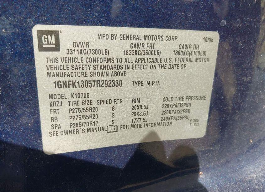 Photo 9 of 2007 Chevrolet Tahoe LT (VIN 1GNFK13057R292330)