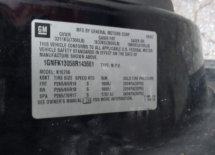 Photo 9 of 2008 Chevrolet Tahoe LT (VIN 1GNFK13058R143661)