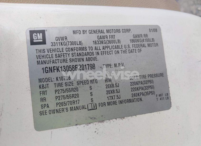 Photo 9 of 2008 Chevrolet Tahoe LTZ (VIN 1GNFK13058R201798)