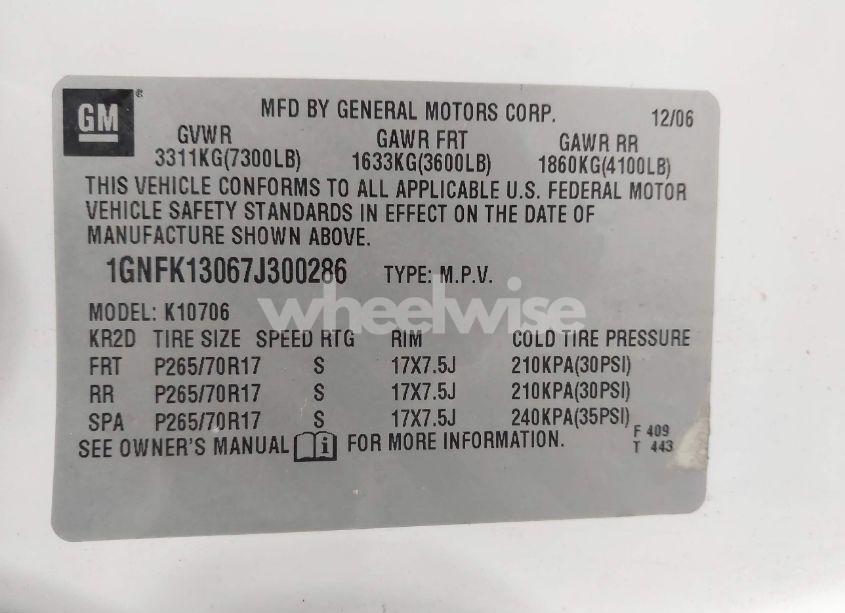 Photo 8 of 2007 Chevrolet Tahoe LT (VIN 1GNFK13067J300286)