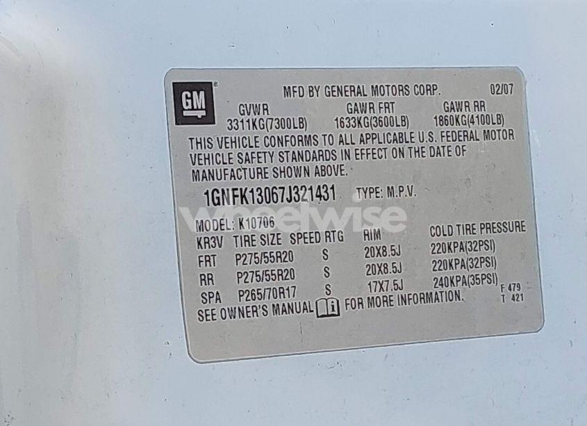 Photo 9 of 2007 Chevrolet Tahoe LTZ (VIN 1GNFK13067J321431)