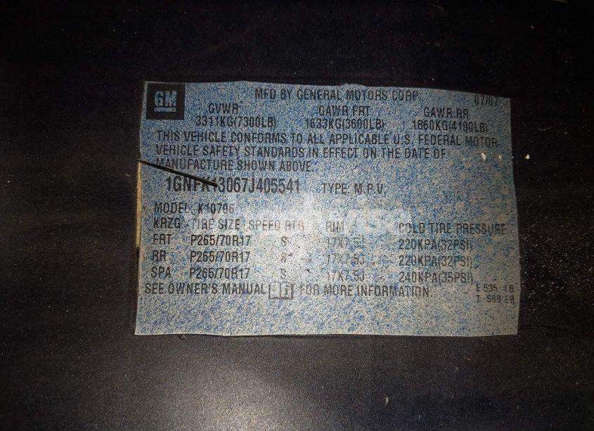 Photo 9 of 2007 Chevrolet Tahoe LT (VIN 1GNFK13067J405541)