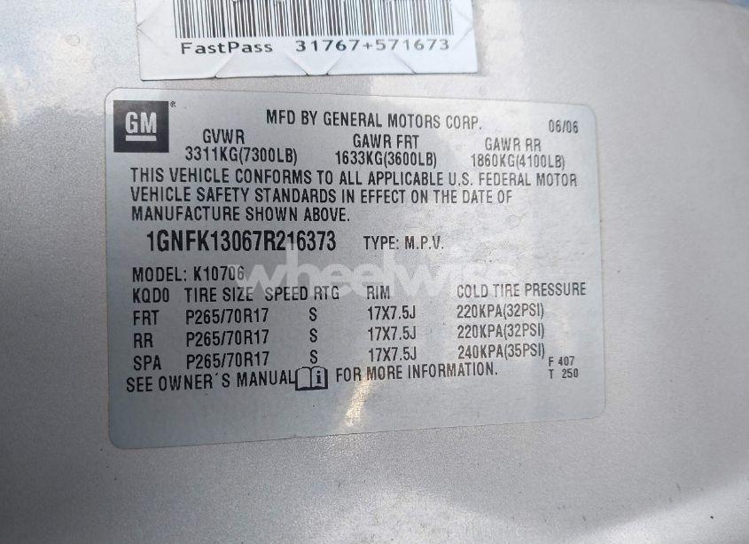 Photo 9 of 2007 Chevrolet Tahoe LS (VIN 1GNFK13067R216373)