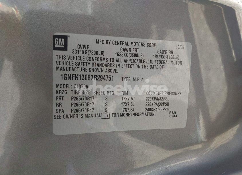 Photo 9 of 2007 Chevrolet Tahoe LT (VIN 1GNFK13067R294751)