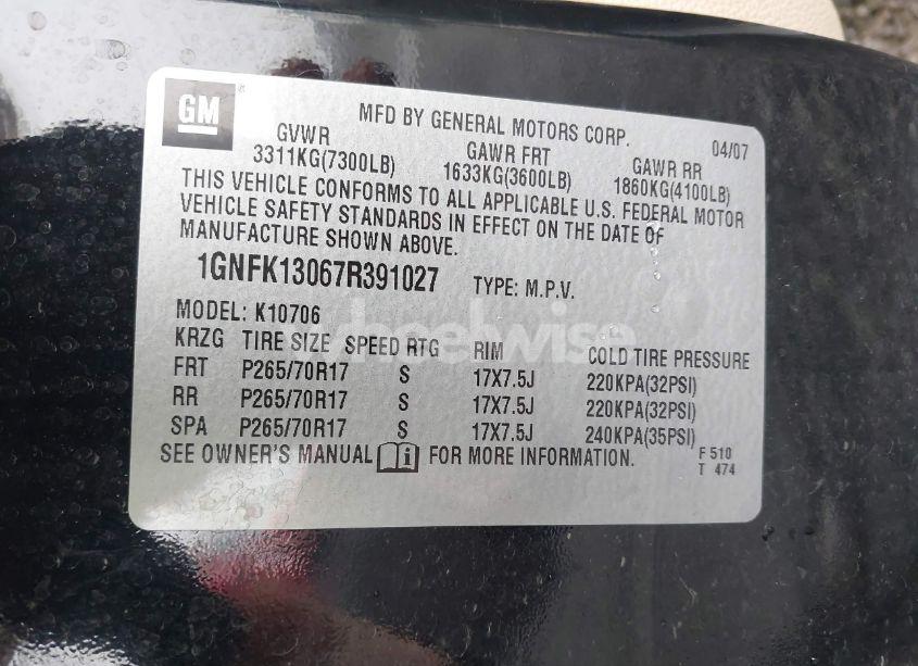 Photo 9 of 2007 Chevrolet Tahoe LT (VIN 1GNFK13067R391027)