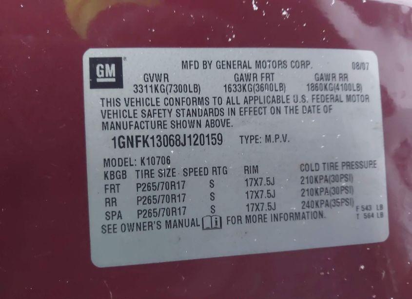 Photo 9 of 2008 Chevrolet Tahoe LT (VIN 1GNFK13068J120159)