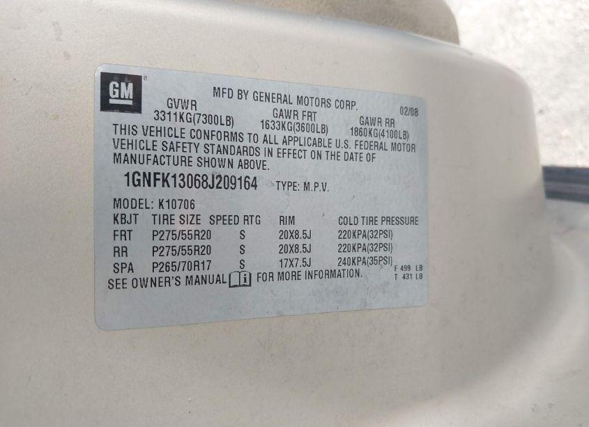 Photo 9 of 2008 Chevrolet Tahoe LTZ (VIN 1GNFK13068J209164)