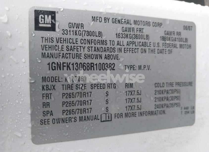 Photo 9 of 2008 Chevrolet Tahoe LT (VIN 1GNFK13068R100382)