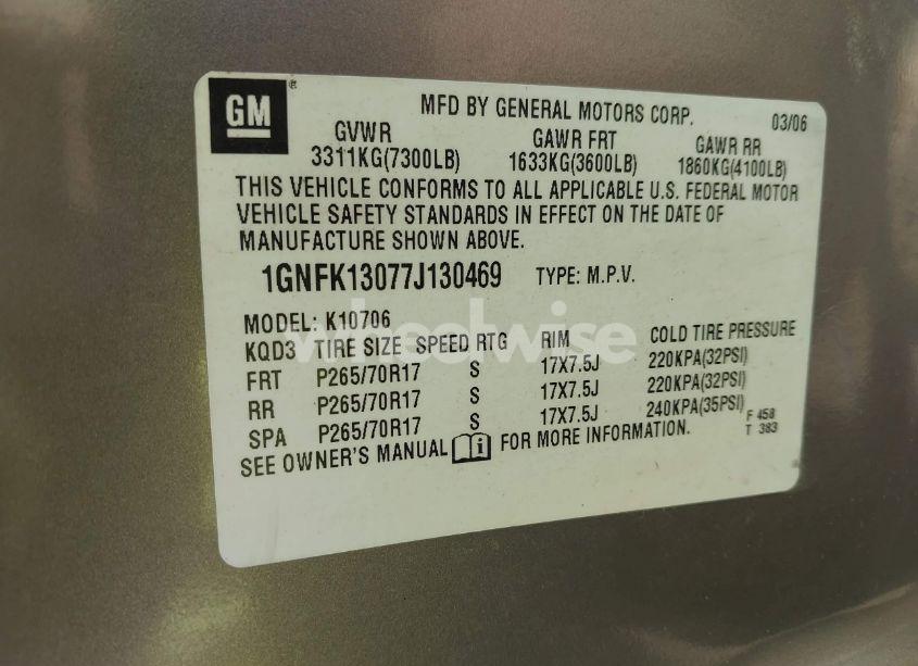 Photo 9 of 2007 Chevrolet Tahoe LT (VIN 1GNFK13077J130469)