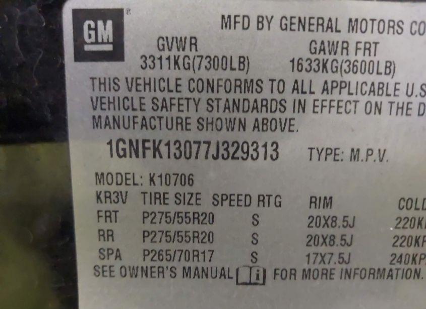 Photo 9 of 2007 Chevrolet Tahoe LTZ (VIN 1GNFK13077J329313)