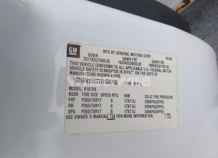 Photo 9 of 2007 Chevrolet Tahoe LT (VIN 1GNFK13077R188793)